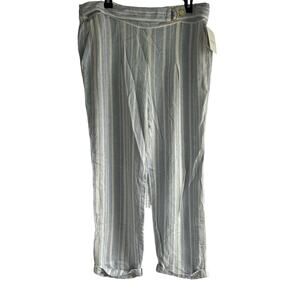Ellen Tracy Large Linen Blend Chambray Blue‎ & White Striped Straight Leg Pants